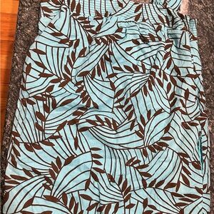 London Times Turquoise and Brown Leaf-Stripe Skirt